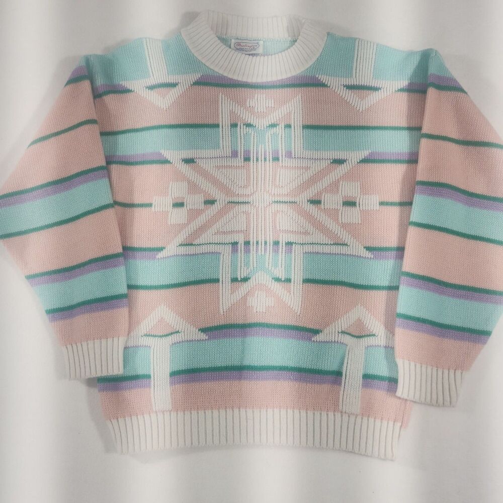 Vintage Worthington Essentials Pastel Metallic Snowflake Sweater Size Medium